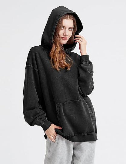 Mens Oversized Hoodies Pullover Women Fall Acid Wash Plain Preppy Hoodie Streetwear Cotton Vintage Hooded Sweatshirt