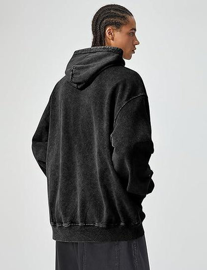 Mens Oversized Hoodies Pullover Women Fall Acid Wash Plain Preppy Hoodie Streetwear Cotton Vintage Hooded Sweatshirt